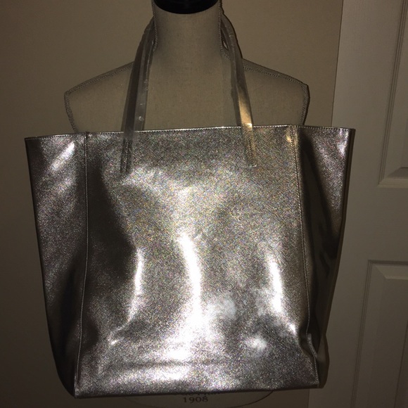 silver metallic handbag